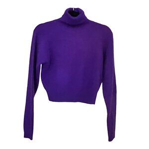 Vintage Bravo Lambswool Angora Sweater Womens M Turtle Neck Purple Cozy Retro